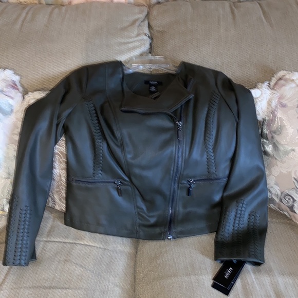 🫒 NWT Alfani Petite Olive Green Moto Jacket/Blazer - Picture 9 of 9
